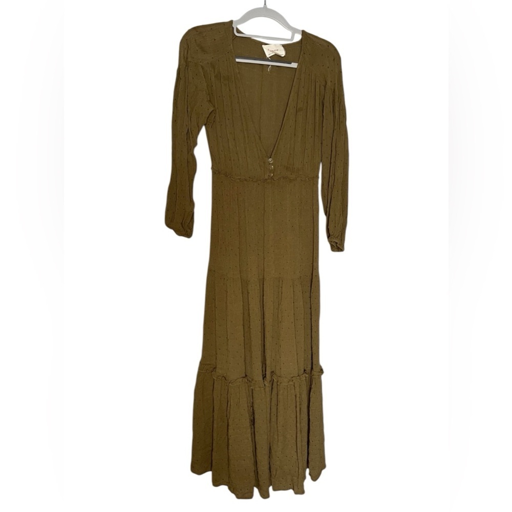 Lanco long sleeve green polka dot tiered boho maxi‎ dress
